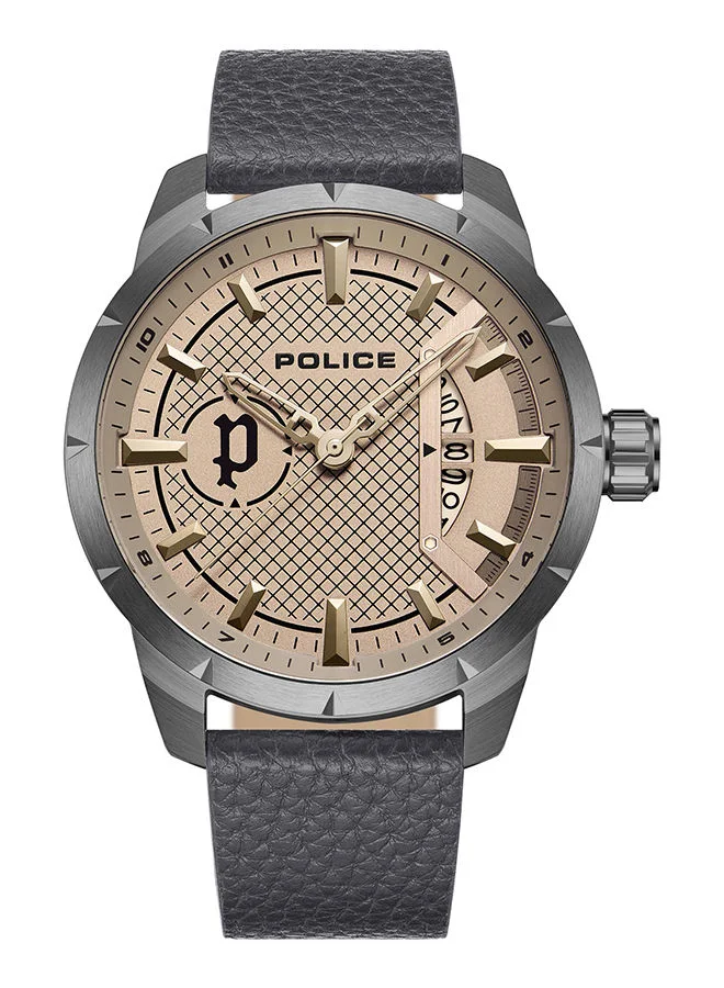 POLICE Mens Neist Leather Strap Analog Wrist Watch PEWJB2226903 45mm Grey