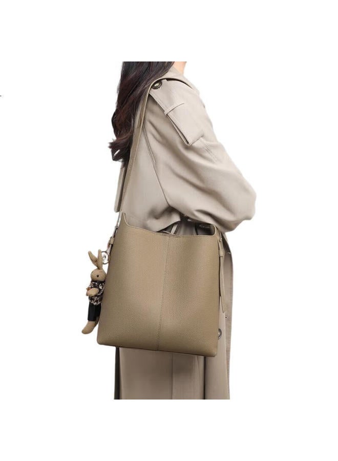 Viney Cowhide Leather Bucket Bag Women'S Large Capacity Shoulder Bag Light Luxury Crossbody Bag Birthday Gift High-End Feeling For Girlfriend Wife - Image 3