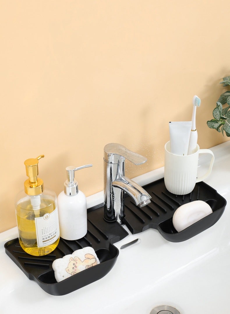 Silicone Faucet Handle Drip Catcher Tray Mat, Silicone Faucet Mat with Sponge Holder for Kitchen Sink Accessories Gadgets Drying Mat for Bathroom Counter Sink Splash Guard  - Image 2