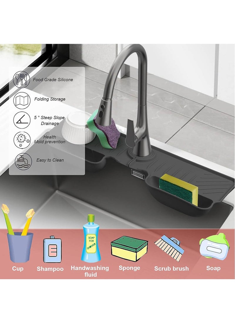 Silicone Faucet Handle Drip Catcher Tray Mat, Silicone Faucet Mat with Sponge Holder for Kitchen Sink Accessories Gadgets Drying Mat for Bathroom Counter Sink Splash Guard  - Image 3
