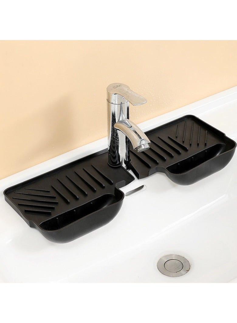 Silicone Faucet Handle Drip Catcher Tray Mat, Silicone Faucet Mat with Sponge Holder for Kitchen Sink Accessories Gadgets Drying Mat for Bathroom Counter Sink Splash Guard  - Image 5