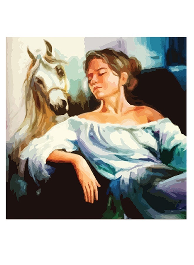RYN Woman And Horse Printed Wall Art White/Blue/Black 30x30cm - Image 2