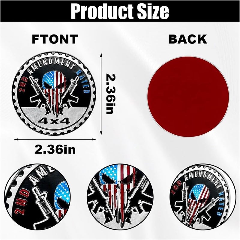 GLSOWEE 2ND Amendment Badge Rated Car Emblem, 4 x 4 3D Metal Car Badge Decals Stickers Round Emblem Decals, Auto Exterior Emblems Badge Compatible with Vehicles Trucks SUV RV (2ND Amendment/2PCS) - Image 2