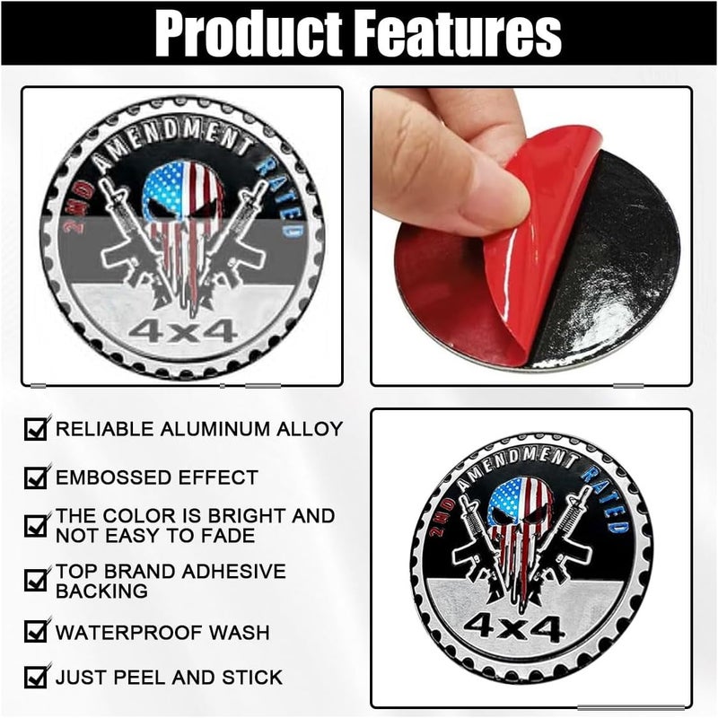 GLSOWEE 2ND Amendment Badge Rated Car Emblem, 4 x 4 3D Metal Car Badge Decals Stickers Round Emblem Decals, Auto Exterior Emblems Badge Compatible with Vehicles Trucks SUV RV (2ND Amendment/2PCS) - Image 3