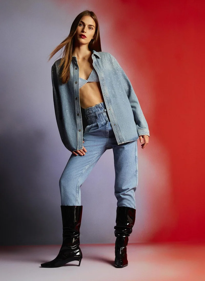 Stone Detailed Jean Jacket