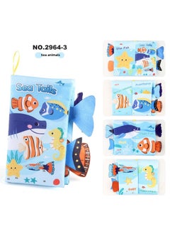 Generic Baby Baby Sea Land Air Tail Cloth Book Ocean Forest Flying Animals Palm Book Early Education Toy With Ring Paper-Color:4 Pages, 8 Sides Ocean Tail With Sound Paper + Bb Barking  - Image 1