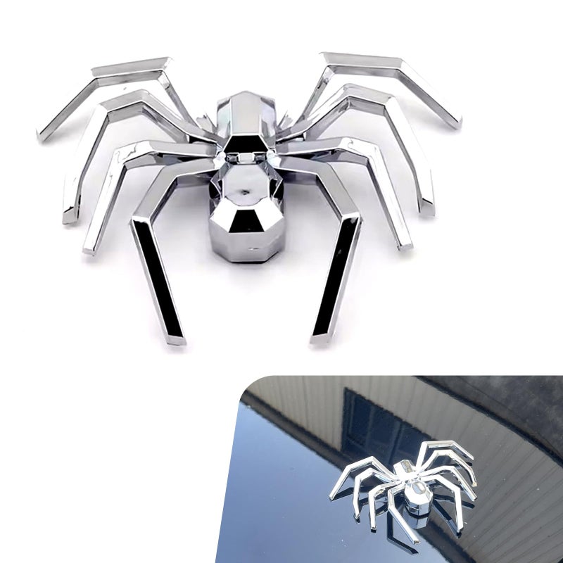 Foelony Chrome Spider Emblem 3D Chrome Metal Spider Badge Sticker Personalized Car Body Decorative Sticker Universal for Car Bumper Fender Side Door Window Silver - Image 3