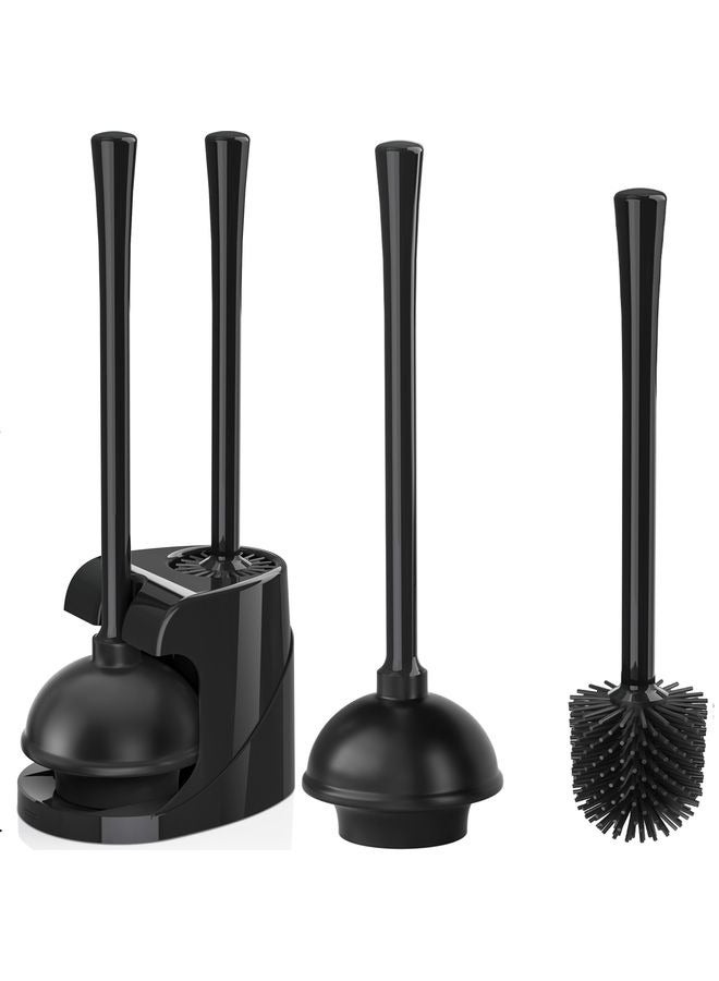HOMESTAR Toilet Plunger and Brush Set, Silicone Toilet Brush and Plunger with Holder for 5.7-inch Toilet Drain, 2-in-1 Toilet Brush Plunger Combo with Caddy Stand (Black) - Image 1