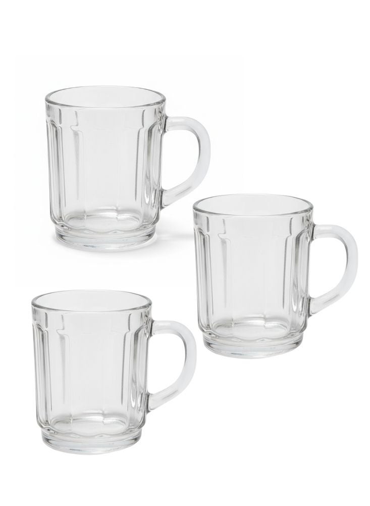 بريميم طقم أكواب زجاجية مضلعة بتصميم كلاسيكي – ثلاث قطع شفافة بمقابض أنيقة - Image 1