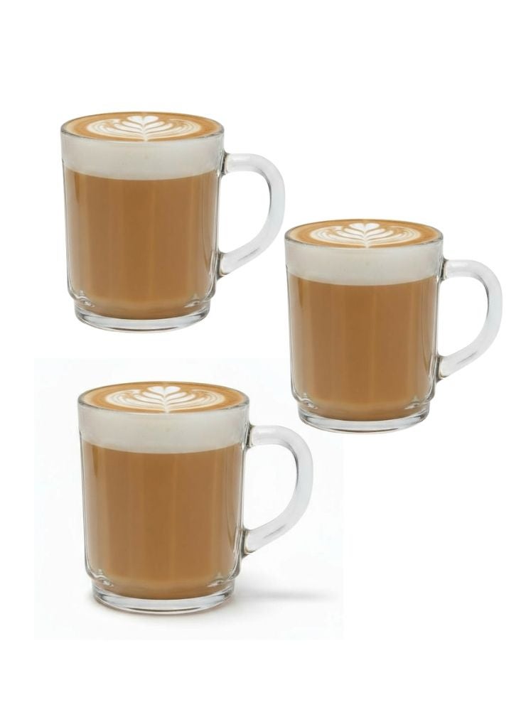 بريميم طقم أكواب زجاجية مضلعة بتصميم كلاسيكي – ثلاث قطع شفافة بمقابض أنيقة - Image 2