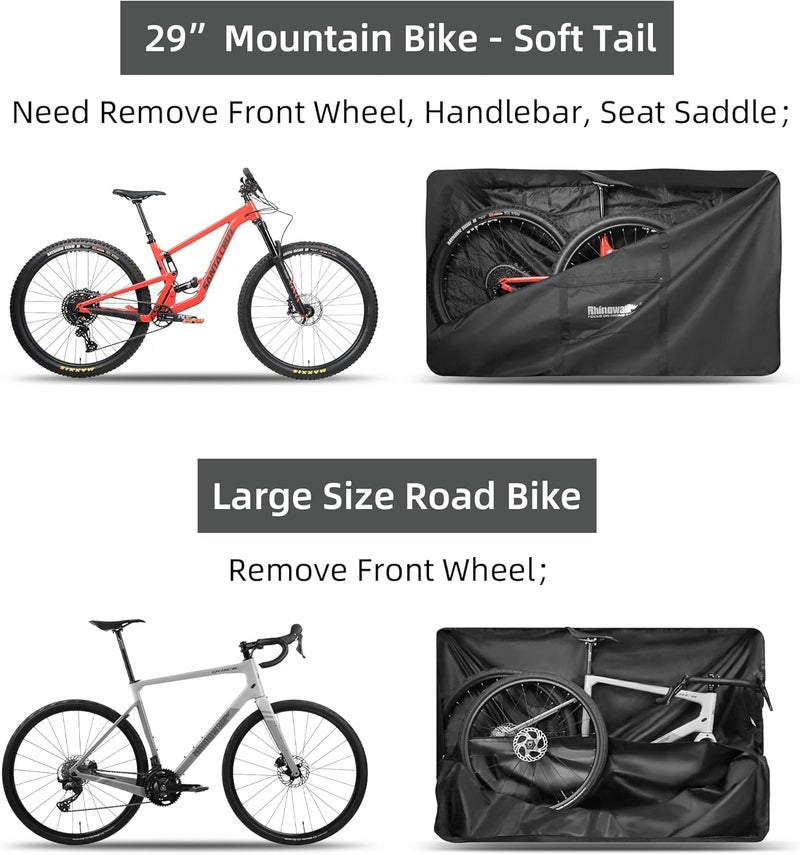 Rhinowalk Bike Transport Bag for 29 Inch Wheel Size Mountain Road Bikes - Waterproof Bicycle Travel Case Foldable Carrier Bag for Train Air Travel (29inch-Black) - Image 3
