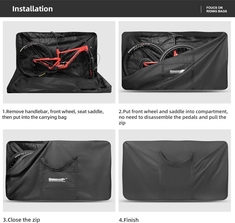 Rhinowalk Bike Transport Bag for 29 Inch Wheel Size Mountain Road Bikes - Waterproof Bicycle Travel Case Foldable Carrier Bag for Train Air Travel (29inch-Black) - Image 5