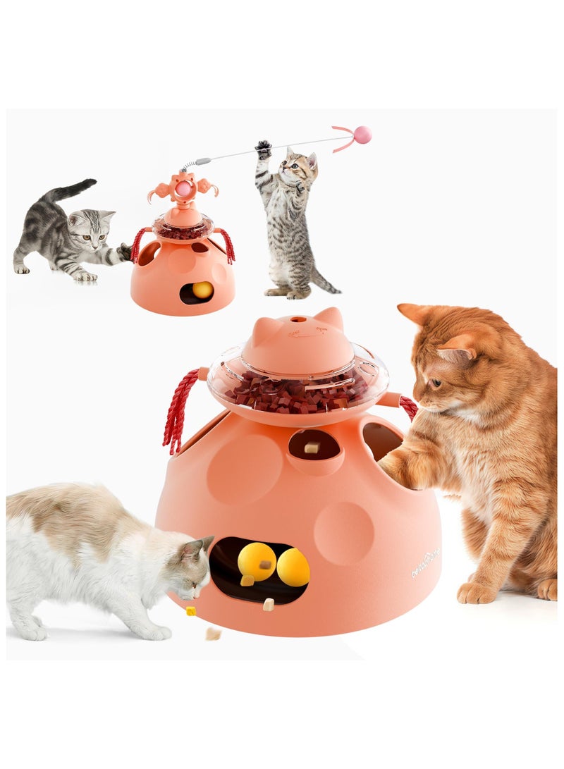 XICEN Cat Toys, Interactive 4-in-1 Cat Toy with Track Balls, Fluttering Feathers, Slow Food Dispenser, Fun & Engaging Toys for Bored Indoor Cats, Durable & Safe Interactive (pink) - Image 1