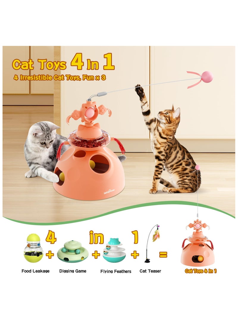XICEN Cat Toys, Interactive 4-in-1 Cat Toy with Track Balls, Fluttering Feathers, Slow Food Dispenser, Fun & Engaging Toys for Bored Indoor Cats, Durable & Safe Interactive (pink) - Image 2