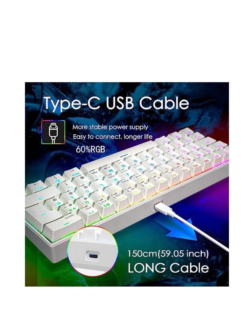 ستار 61 RGB سلكي / لاسلكي لاسلكي 60٪ لوحة مفاتيح ميكانيكية للألعاب ، لوحة مفاتيح بلوتوث ميكانيكية ، متوافقة مع اتصال متعدد الأجهزة ، مفتاح أزرق (أبيض)  - Image 4