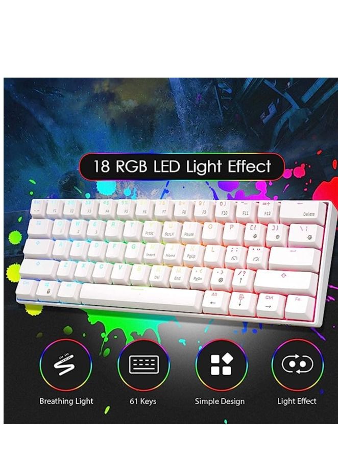 ستار 61 RGB سلكي / لاسلكي لاسلكي 60٪ لوحة مفاتيح ميكانيكية للألعاب ، لوحة مفاتيح بلوتوث ميكانيكية ، متوافقة مع اتصال متعدد الأجهزة ، مفتاح أزرق (أبيض)  - Image 5