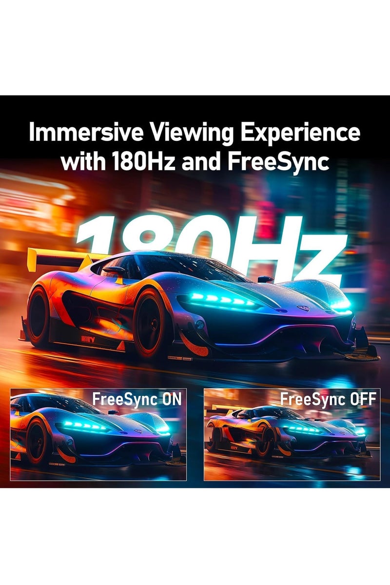 فلاشهوك شاشة ألعاب منحنية QHD مقاس 27 بوصة مع مكبرات صوت، شاشة كمبيوتر 2K 180 هرتز/144 هرتز QHD 2560x1440p، شاشة كمبيوتر بدون إطار 1800R مع إضاءة خلفية LED، وتقنية FreeSync وEye-Care، قابلة للتثبيت على الحائط، DP، منفذ HDMI - Image 3