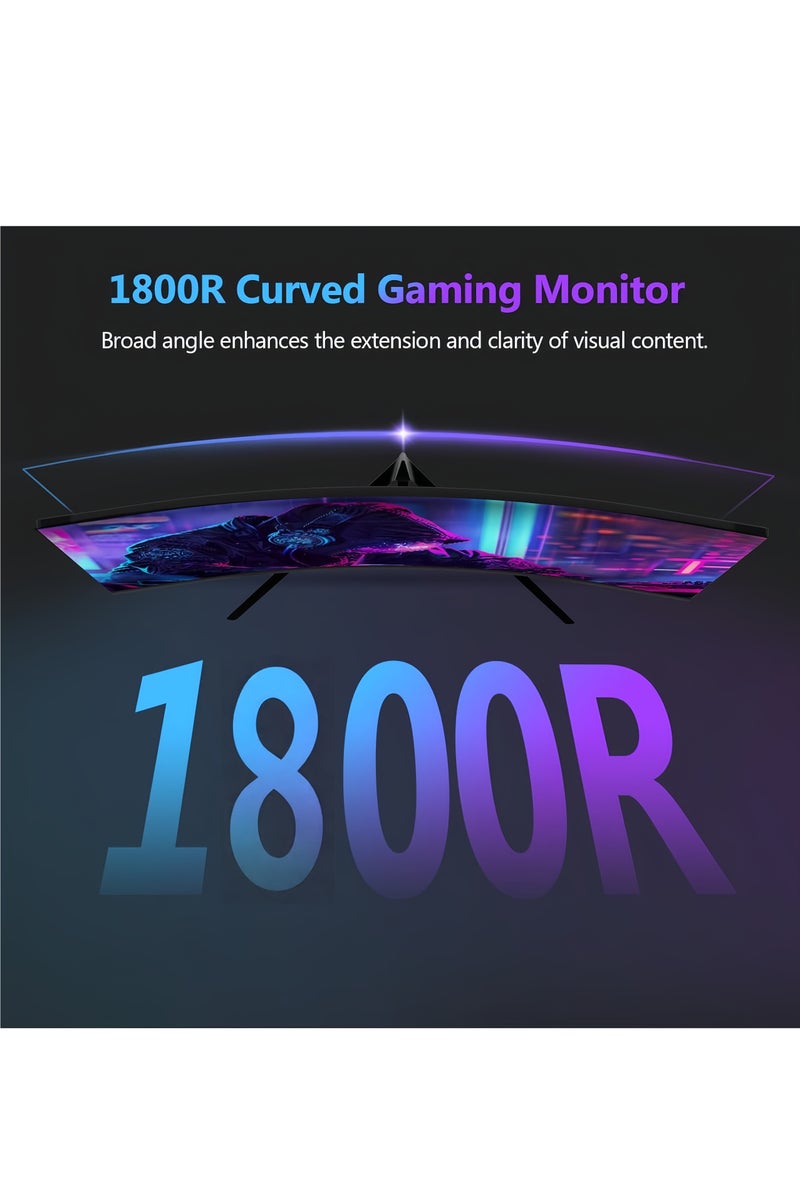 فلاشهوك شاشة ألعاب منحنية QHD مقاس 27 بوصة مع مكبرات صوت، شاشة كمبيوتر 2K 180 هرتز/144 هرتز QHD 2560x1440p، شاشة كمبيوتر بدون إطار 1800R مع إضاءة خلفية LED، وتقنية FreeSync وEye-Care، قابلة للتثبيت على الحائط، DP، منفذ HDMI - Image 5