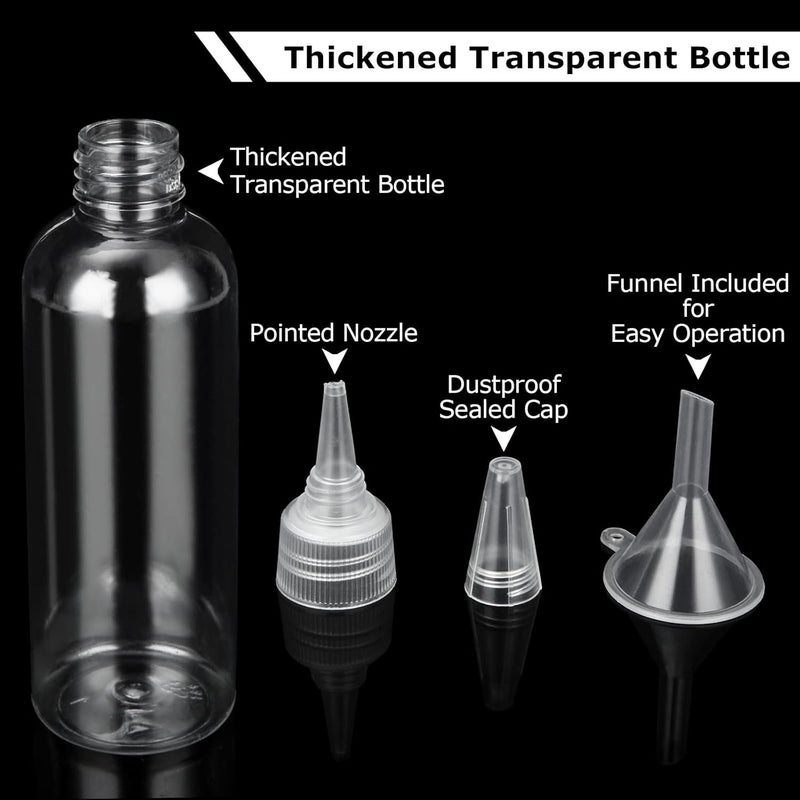 SENENQU 30 Pack Clear Squeeze Bottles with Nozzles, 100ml Plastic Squeeze Condiment Bottles with Sealed Caps, Small Glue Bottles Dispensing Bottles with Funnels for Art Painting Oil Sauce Lotion - Image 3