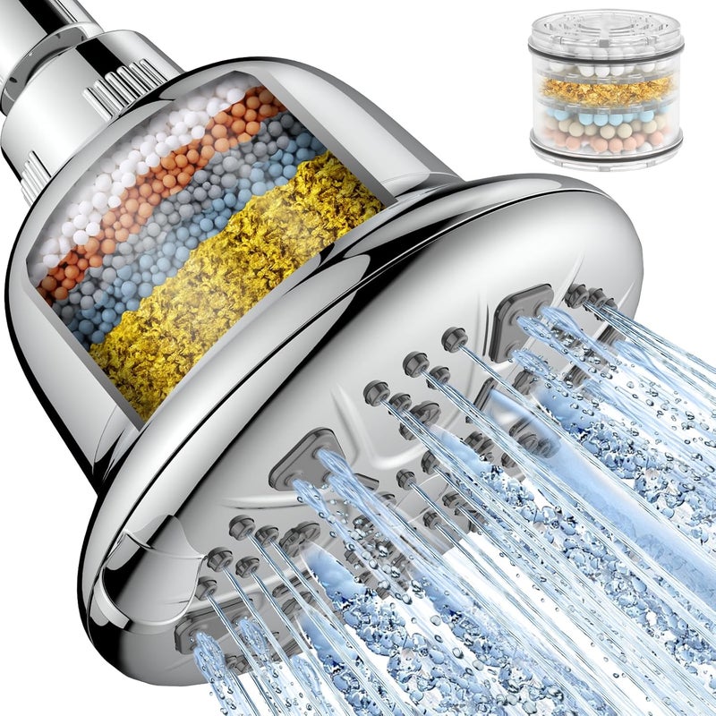 MakeFit Filtered Shower Head - High Pressure Shower Head with Filter for Hard Water Softener - 7 Settings Bathroom Rain Showerhead to Remove Chlorine and Heavy Metals (Chrome) - Image 1