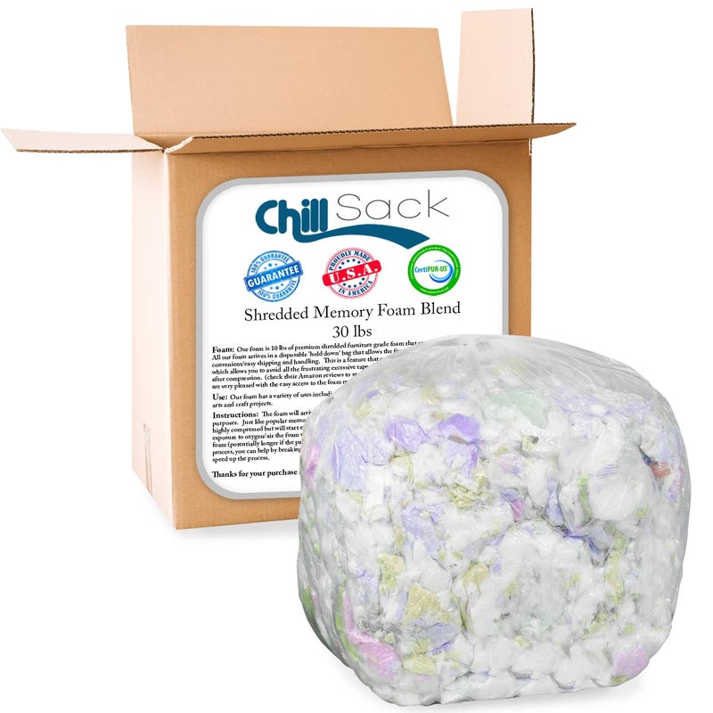 Chill Sack Chill Sack Shredded Memory Foam Refill Filling Foam Refill for Bean Bags Dog Beds and Pillows 30lbs MultiColor 