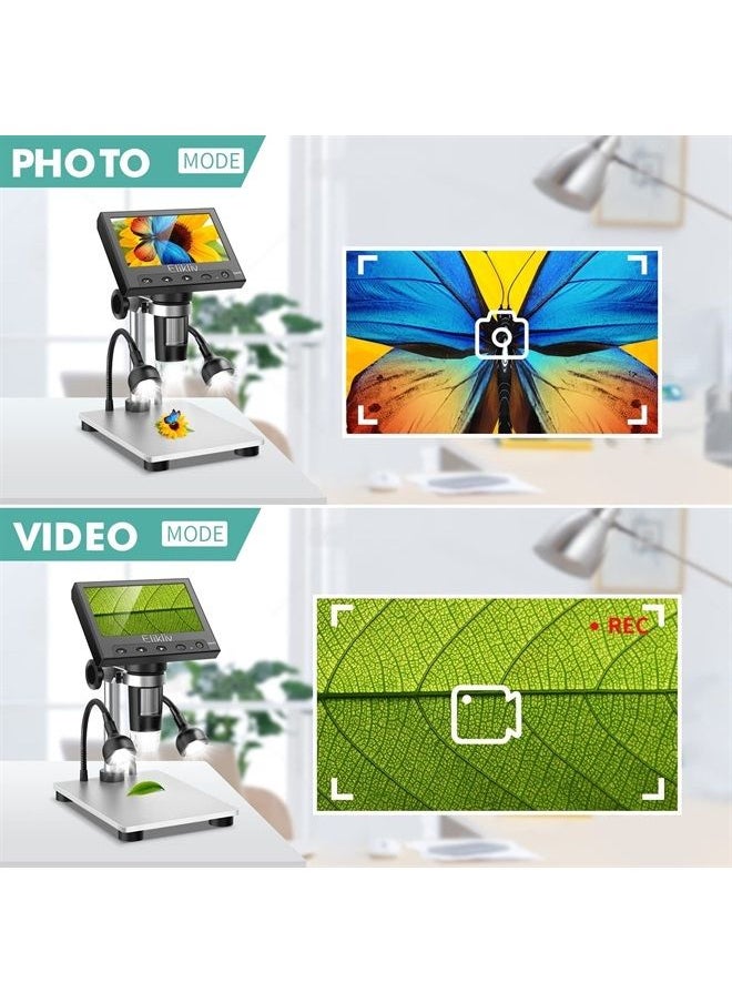 ELIKLIV EDM4S Coin Microscope for Error Coins, 4.3'' 1000X LCD Digital Microscope with Screen 1080P USB Microscope Camera, 10 LED Fill Lights, Metal Stand, PC View, Compatible with Windows/Os 