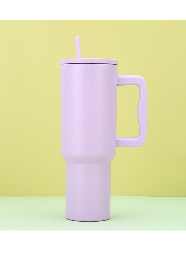 إيفرين كوب بسعة 40 أونصة مع مقبض وغطاء من القش، كوب معزول، زجاجة مياه من الفولاذ المقاوم للصدأ قابلة لإعادة الاستخدام، كوب للسفر، حامل أكواب، هدايا صديقة للنساء، مجموعة رحلتها، طراز بسيط وحديث - Image 1