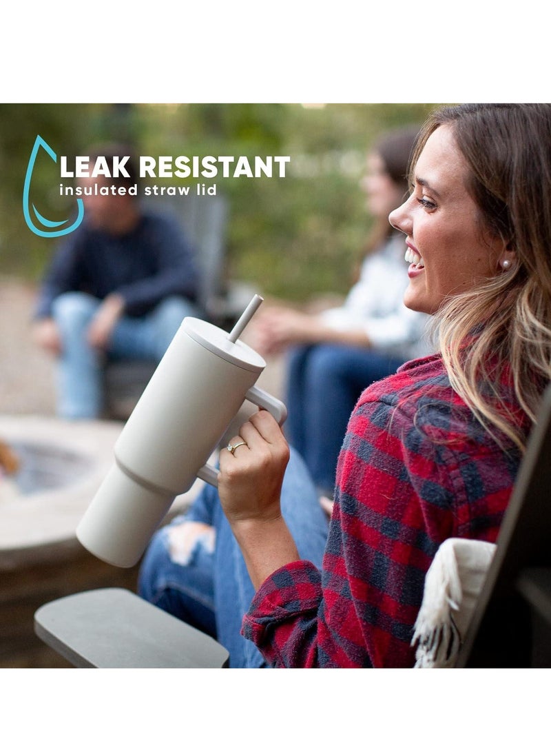 إيفرين كوب بسعة 40 أونصة مع مقبض وغطاء من القش، كوب معزول، زجاجة مياه من الفولاذ المقاوم للصدأ قابلة لإعادة الاستخدام، كوب للسفر، حامل أكواب، هدايا صديقة للنساء، مجموعة رحلتها، طراز بسيط وحديث - Image 4
