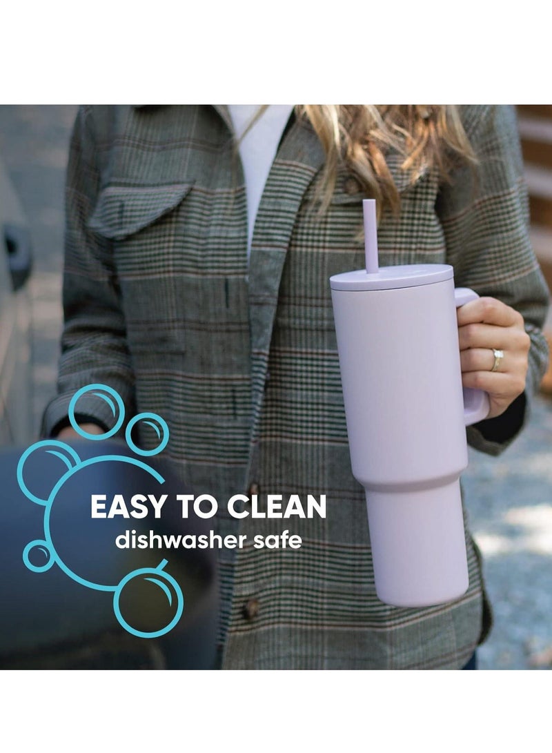 إيفرين كوب بسعة 40 أونصة مع مقبض وغطاء من القش، كوب معزول، زجاجة مياه من الفولاذ المقاوم للصدأ قابلة لإعادة الاستخدام، كوب للسفر، حامل أكواب، هدايا صديقة للنساء، مجموعة رحلتها، طراز بسيط وحديث - Image 5