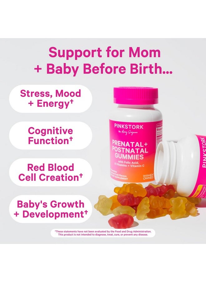 Pink Stork Pink Stork Prenatal + Postnatal Gummy Vitamins for Women - Multivitamin for Pregnancy + Postpartum Recovery - 60 Gummies 