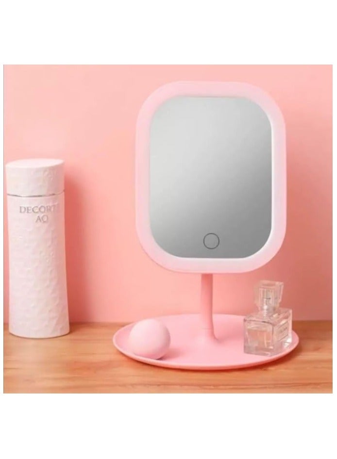 مرايا زينة، مرآة مكياج LED مع لمبة إضاءة، أداة تجميل، شحن USB، مرايا زينة ملونة لسطح المكتب، دوارة، تعتيم قابل للتعديل - Image 1