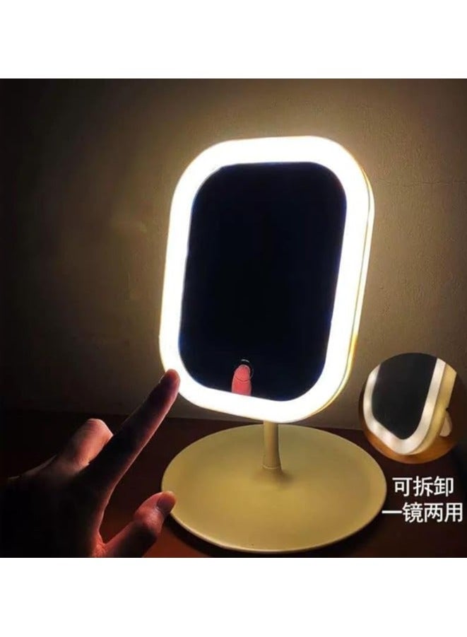 مرايا زينة، مرآة مكياج LED مع لمبة إضاءة، أداة تجميل، شحن USB، مرايا زينة ملونة لسطح المكتب، دوارة، تعتيم قابل للتعديل - Image 3