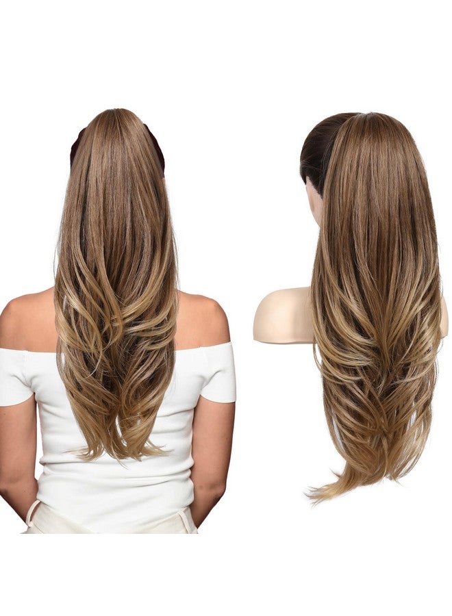 سيكيا وصلات شعر ذيل الحصان متعددة الاستخدامات، 26 بوصة، وصلات شعر ذيل حصان متعددة الطبقات ومموجة، ذيل حصان مرتفع، شعر صناعي طبيعي ناعم للنساء من البني إلى الأشقر - Image 1