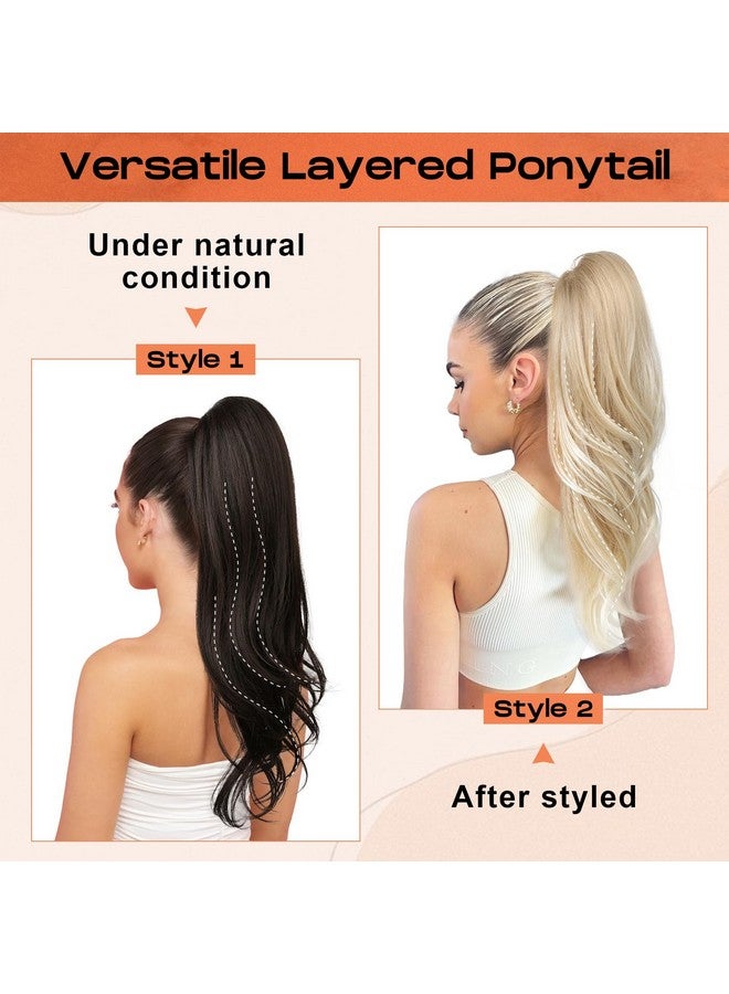سيكيا وصلات شعر ذيل الحصان متعددة الاستخدامات، 26 بوصة، وصلات شعر ذيل حصان متعددة الطبقات ومموجة، ذيل حصان مرتفع، شعر صناعي طبيعي ناعم للنساء من البني إلى الأشقر - Image 2