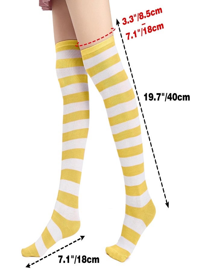 DAZCOS Striped Thigh High Socks Elastic Over The Knee Knit Stockings for Daily or Anime Cosplay (Yellow+White) - Image 5