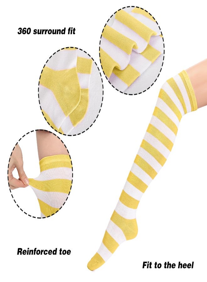 DAZCOS Striped Thigh High Socks Elastic Over The Knee Knit Stockings for Daily or Anime Cosplay (Yellow+White) - Image 4