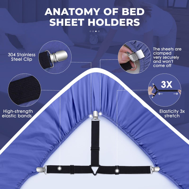 Olpad Olpad Bed Sheet Straps, Adjustable Elastic Fasteners with Metal Clips, Keep Fitted Sheet in Place Bedding Holder, Easy Install Suspenders, Firm Tight Accessories, No Mattress Flipping Required  - Image 4