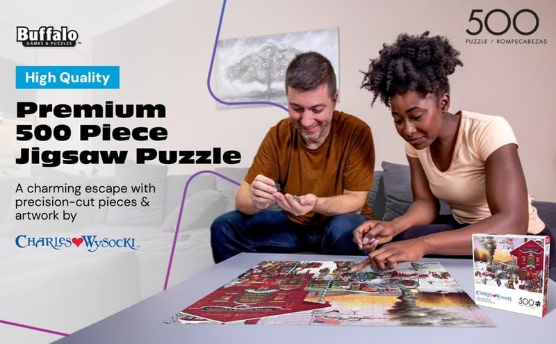 Buffalo Games - Charles Wysocki - Whistle Stop Christmas - 500 Piece Jigsaw Puzzle For Adults -Challenging Puzzle Perfect for Game Nights - Finished Size is 21.25 x 15.00 - Image 1