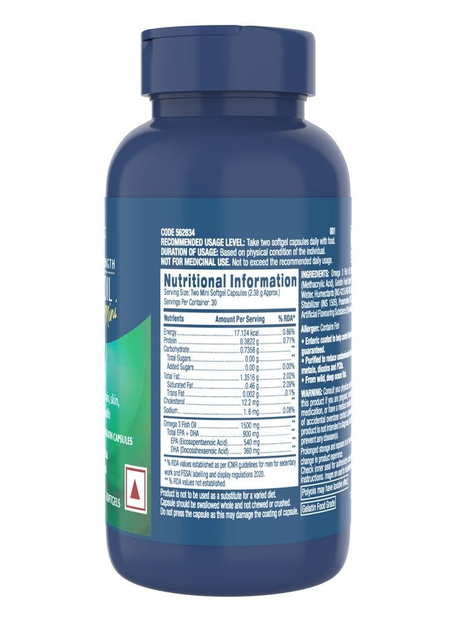 GNC 1500 Mg Triple Strength Fish Oil Mini Omega 3 Softgels For Men & Women| 60 Mini Softgels|540 MG EPA & 360 MG DHA|Improves Memory|Protects Vision|No Fishy Burps|For Men & Women |Formulated In USA - Image 5