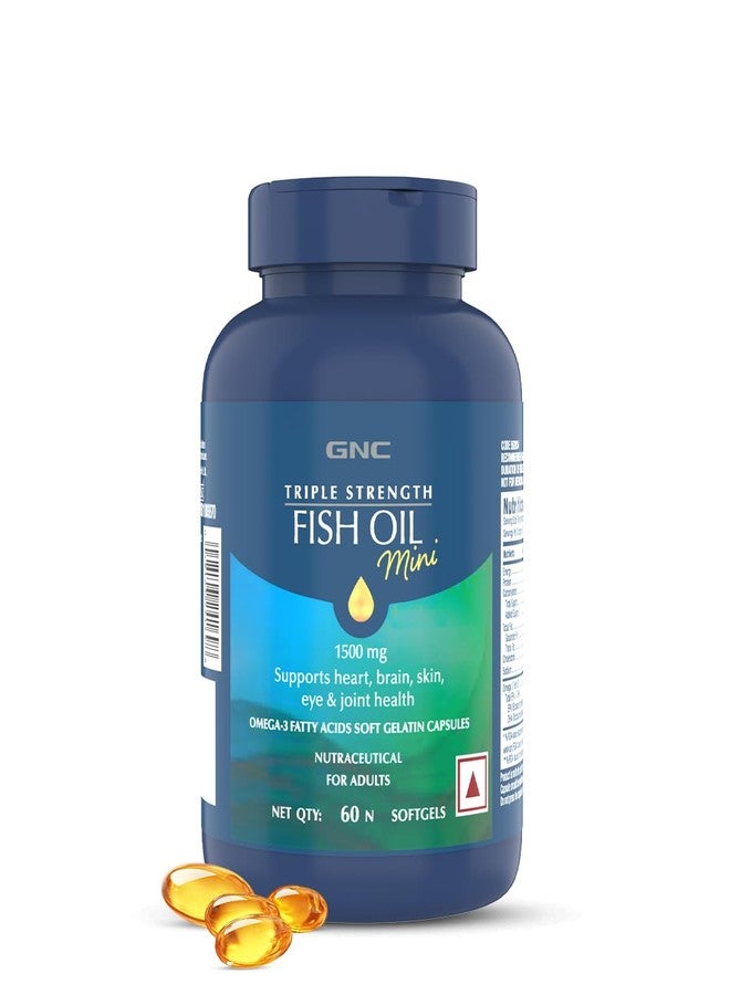 GNC 1500 Mg Triple Strength Fish Oil Mini Omega 3 Softgels For Men & Women| 60 Mini Softgels|540 MG EPA & 360 MG DHA|Improves Memory|Protects Vision|No Fishy Burps|For Men & Women |Formulated In USA - Image 1