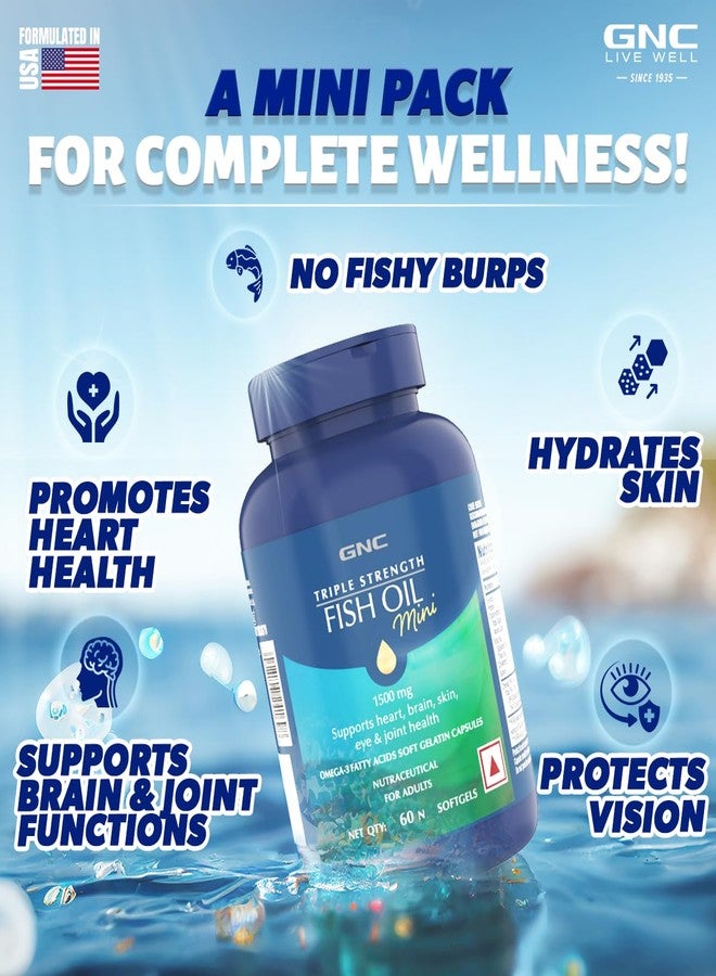 GNC 1500 Mg Triple Strength Fish Oil Mini Omega 3 Softgels For Men & Women| 60 Mini Softgels|540 MG EPA & 360 MG DHA|Improves Memory|Protects Vision|No Fishy Burps|For Men & Women |Formulated In USA - Image 2