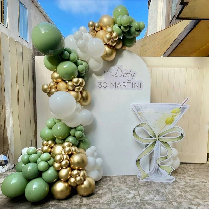 Isndare Dusty Sage Green and Gold Balloons, 12 Inch Retro Olive Green White Gold Latex Muted Balloon Set for Girls Birthday Wedding Jungle Baby Bridal Shower Camp Bachelorette House Warming Party Decorations - Image 4