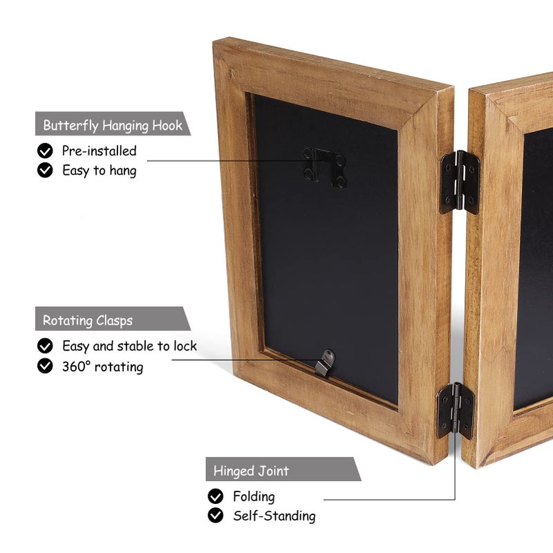 Tamolus 4x6 Double Hinged Picture Frame Folding Photo Frame Horizontal and Vertical in Distressed Farmhouse Wood Grain Pine Wood with Real Glass for Tabletop X2-MU-HS46 - Image 5