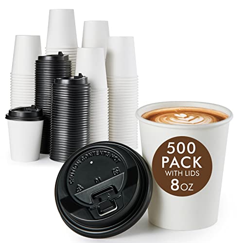 Vplus 500 Pack 8 OZ Paper Coffee Cups Disposable 8 OZ Coffee Cups With Lids ColdHot Drinking For Home Traveling Stores Office And Events