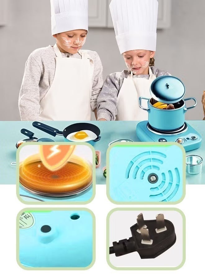 32 Pcs Kids Kitchen Playset with Sturdy Steel Frame, 10 Cookie Cutters & Wooden Elements, Pretend Cooking Toys for Toddlers, Realistic Pots & Pans Learning Gift - Image 3