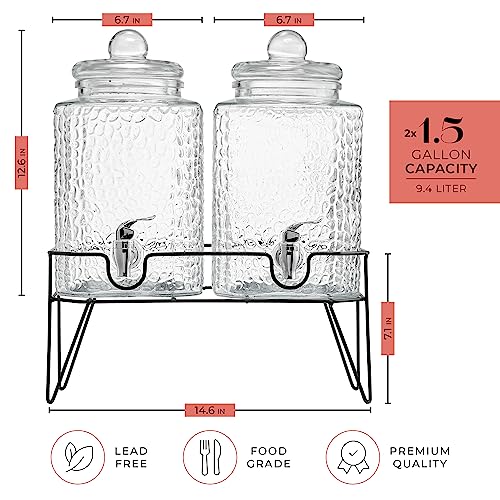 Style Setter Glass Beverage Dispenser with Stand (Set of 2), 1.5 Gallon Glass Drink Dispenser with Stand & Spigot, Party Drink Dispenser for Lemonade, Punch, Water, Juice Dispensers for Parties - Image 3