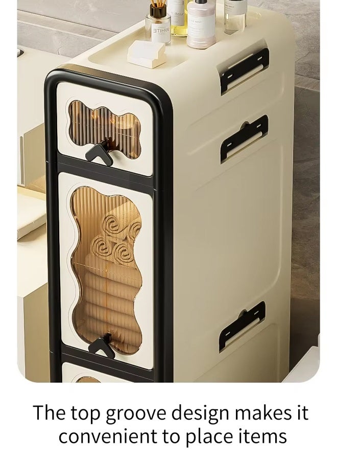 Vividorad 3-Tiers Slim Bathroom Storage Cabinet, Plastic Storage Cabinet with Wheels, Folding Storage Bins with Doors, 3 Tier Stackable Organizer, Plastic Waterproof Bathroom Organizer for Small Spaces, Stackable Cabinet Storage Containers,Kitchen, Laundry, Living Room,Dust-Proof and Moisture-Proof,Clothing,Shoes, Hats and Bags Storage Cabinet, Cosmetic Storage Box,Coffee, Milk, Drinks, Snacks Storage boxStrong Load-Bearing  - Image 2