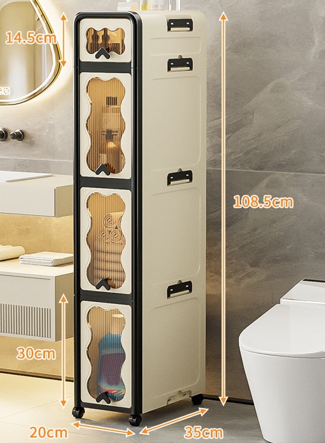 Vividorad 3-Tiers Slim Bathroom Storage Cabinet, Plastic Storage Cabinet with Wheels, Folding Storage Bins with Doors, 3 Tier Stackable Organizer, Plastic Waterproof Bathroom Organizer for Small Spaces, Stackable Cabinet Storage Containers,Kitchen, Laundry, Living Room,Dust-Proof and Moisture-Proof,Clothing,Shoes, Hats and Bags Storage Cabinet, Cosmetic Storage Box,Coffee, Milk, Drinks, Snacks Storage boxStrong Load-Bearing  - Image 1