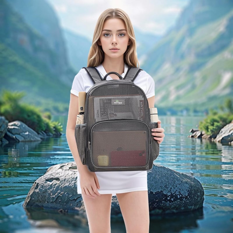 MAYTREE Mesh Backpack for School Beach Swimming Outdoor Fitness, Heavy Duty Mesh Bookbag with Sturdy Mesh Material - Image 2