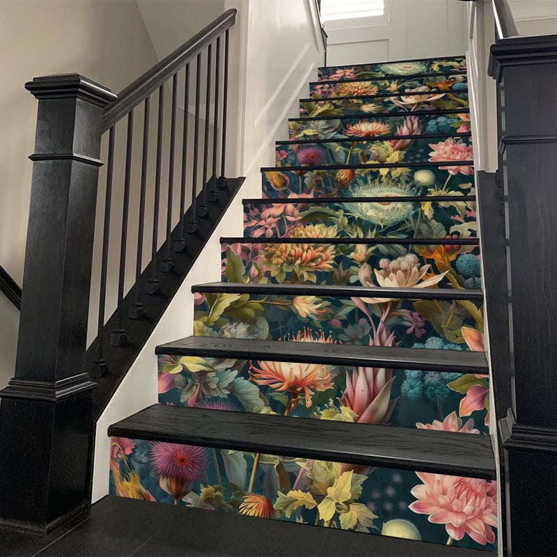 REDAMANCY Exotic Wildflowers Botanical Boho Vintage Plants Peel and Stick Vinyl Stair Riser Decals Staircase Tile Stickers Decor Modern Marble Decoration Self-Adhesive(14 Pcs) - Image 2